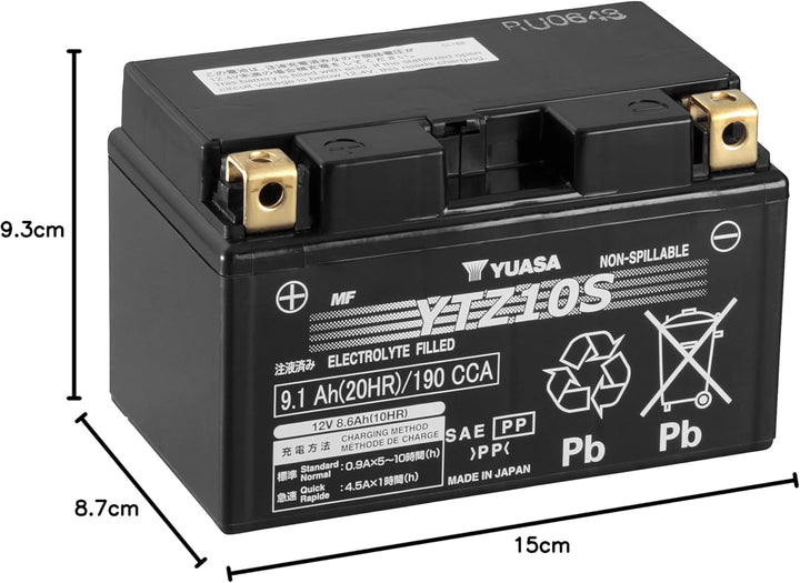 Yuasa YTZ10S Hochleistung Wartungsfreie Batterie, 12V, 150mm x 87mm x, YTZ10S Batterie für Motorrad,