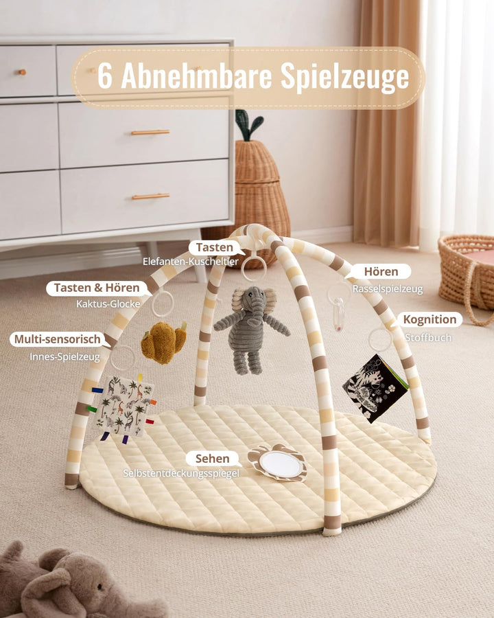 Blissful Diary Spielbogen Baby, Spieldecke Baby Gym Activity Decke mit 6 Abnehmbare Spielzeuge, krab
