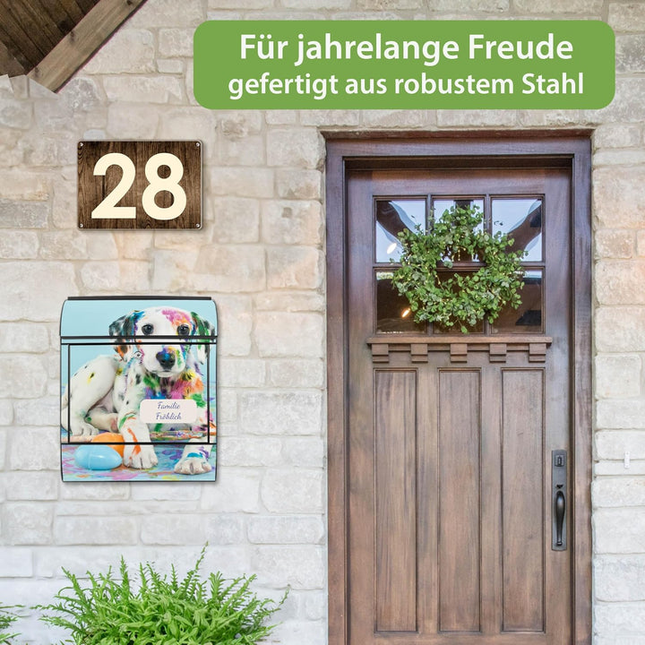 banjado® Design Briefkasten personalisiert Motiv Bunter Dalmatiner 39x47x14cm & 2 Schlüssel - Briefk