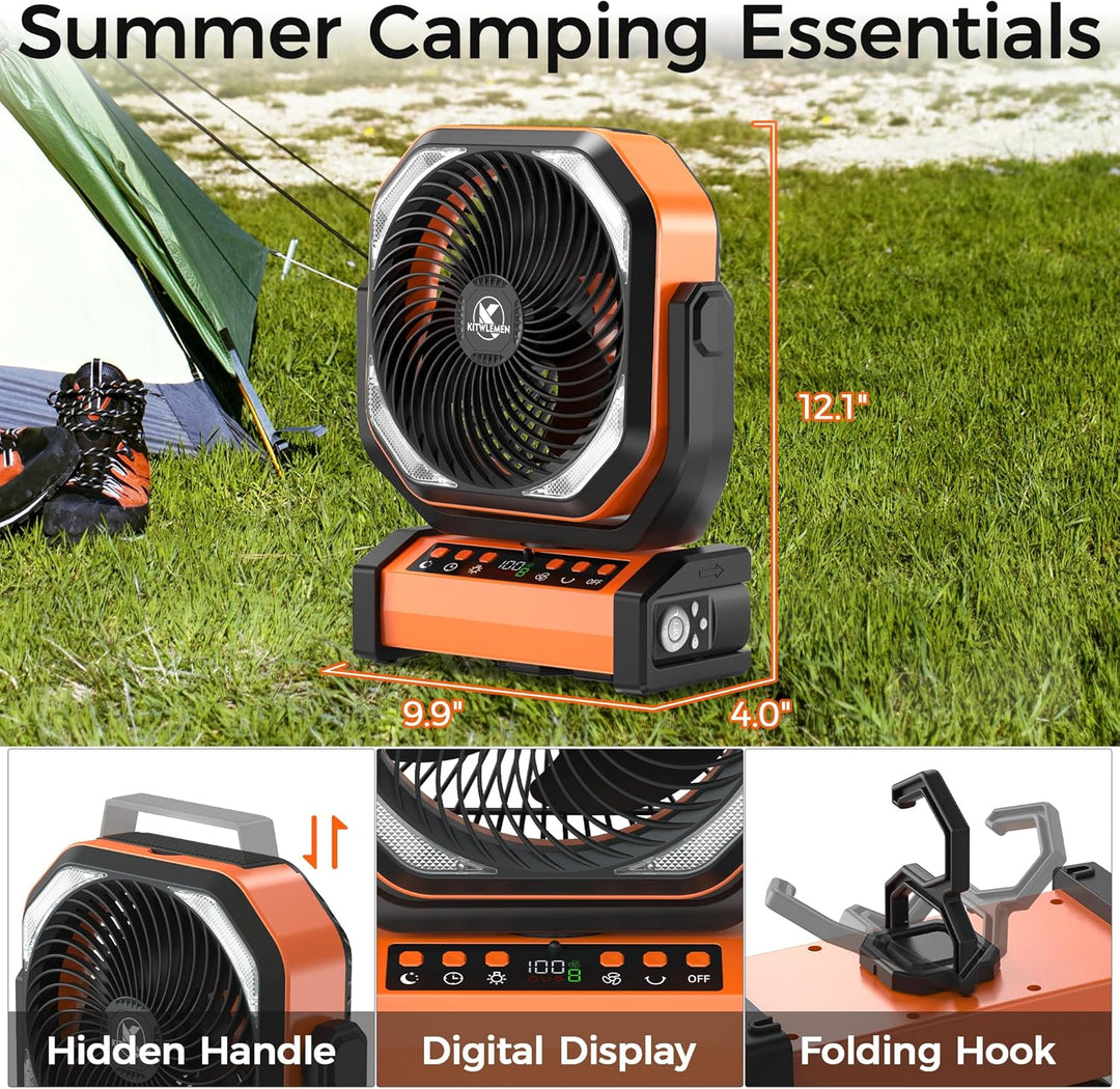 Campingventilator mit Licht, 20000mAh Tischventilator, 112 Stunden max. Laufzeit, 9 Geschwindigkeite