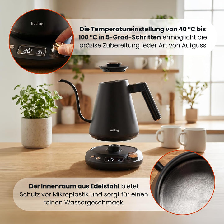 ELEKTRISCHER Wasserkocher, GOOSENECK, TEMPERATUREINSTELLUNG, CONTROL BOARD, 1 L, Schwarz