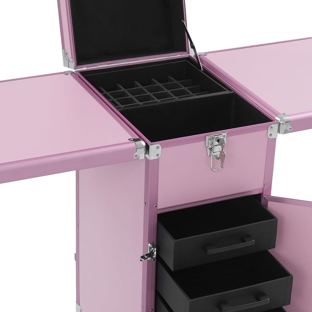 Kosmetikkoffer Trolley Faltbar Erweiterbar 2-Tisch&amp;4-Schublade mit Teleskopgriff Zahlenschloss Schmi