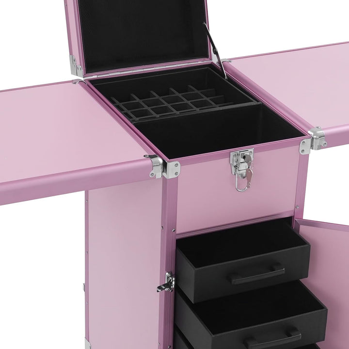 Kosmetikkoffer Trolley Faltbar Erweiterbar 2-Tisch&amp;4-Schublade mit Teleskopgriff Zahlenschloss Schmi