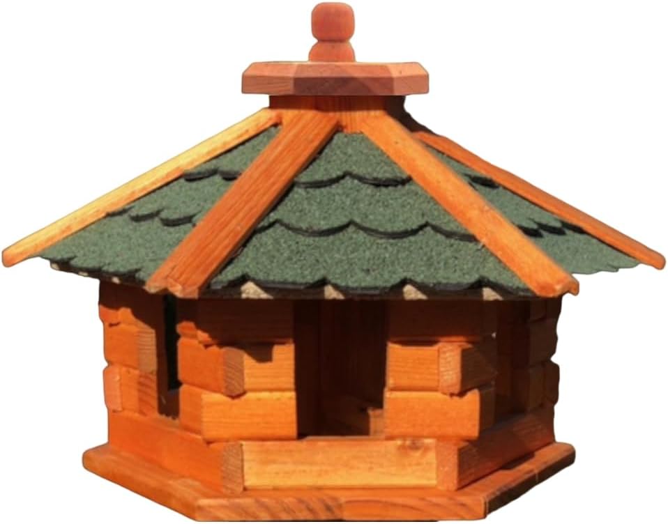 Handgefertigtes Sechseck Vogelhaus aus Holz wetterfest M - XXL mit und ohne Ständer, Futterhaus, Fut