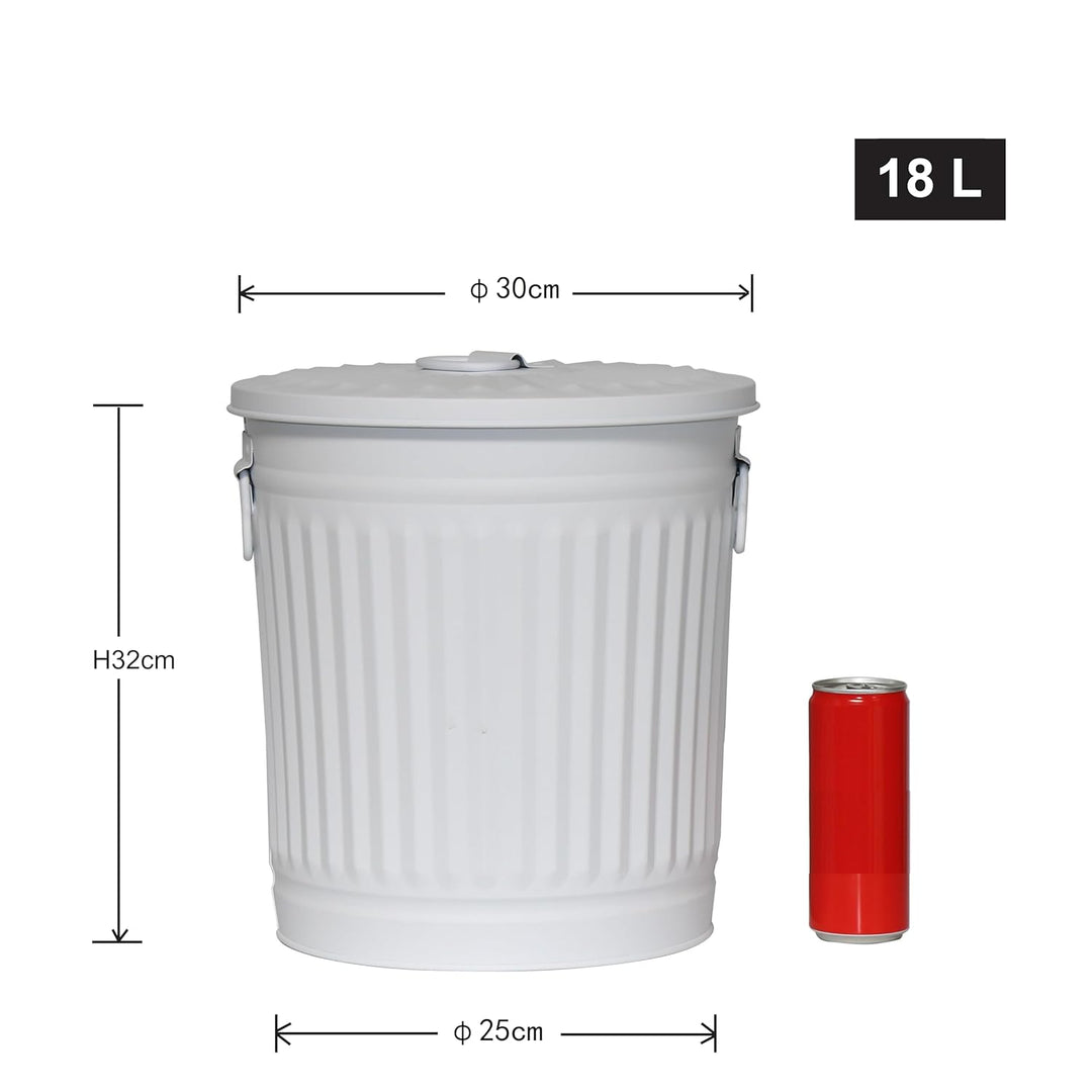 Jinfa 3 Sets Retrodesign Mülleimer mit Deckel | Mattweiss | Ø 29 cm, Höhe 31,5 cm 18 Liter 3 Stück -