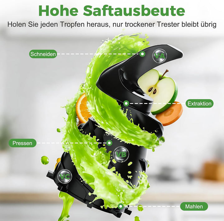 YASHE Entsafter, 300W Slow Juicer mit 148 mm Extra Grossem Einfüllschacht für ganze Früchte & Gemüse