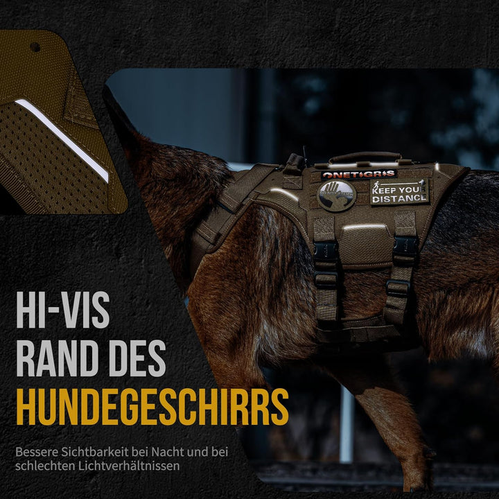 OneTigris Hundegeschirr, Torpedo Taktisches Geschirr mit 4 Metallschnallen 3 Metall-D-Ringen 2 Griff