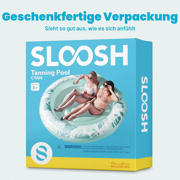 Sloosh Aufblasbare Sonnenpool,Luftmatratzte Pool 183 x 165 cm, Schwimmring für Erwachsene mit Kissen