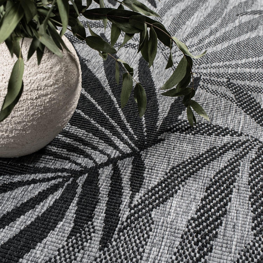 carpet city In- & Outdoor-Teppich Anthrazit, Grau - Wendeteppich - 80x150 cm - Florales Muster - Wet