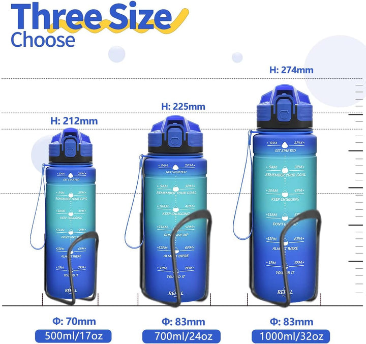 Coolfel Sport Trinkflasche 2l, 1,5l, 1l, 700ml, 500ml Trinkflasche Kinder Auslaufsicher, Motivierend