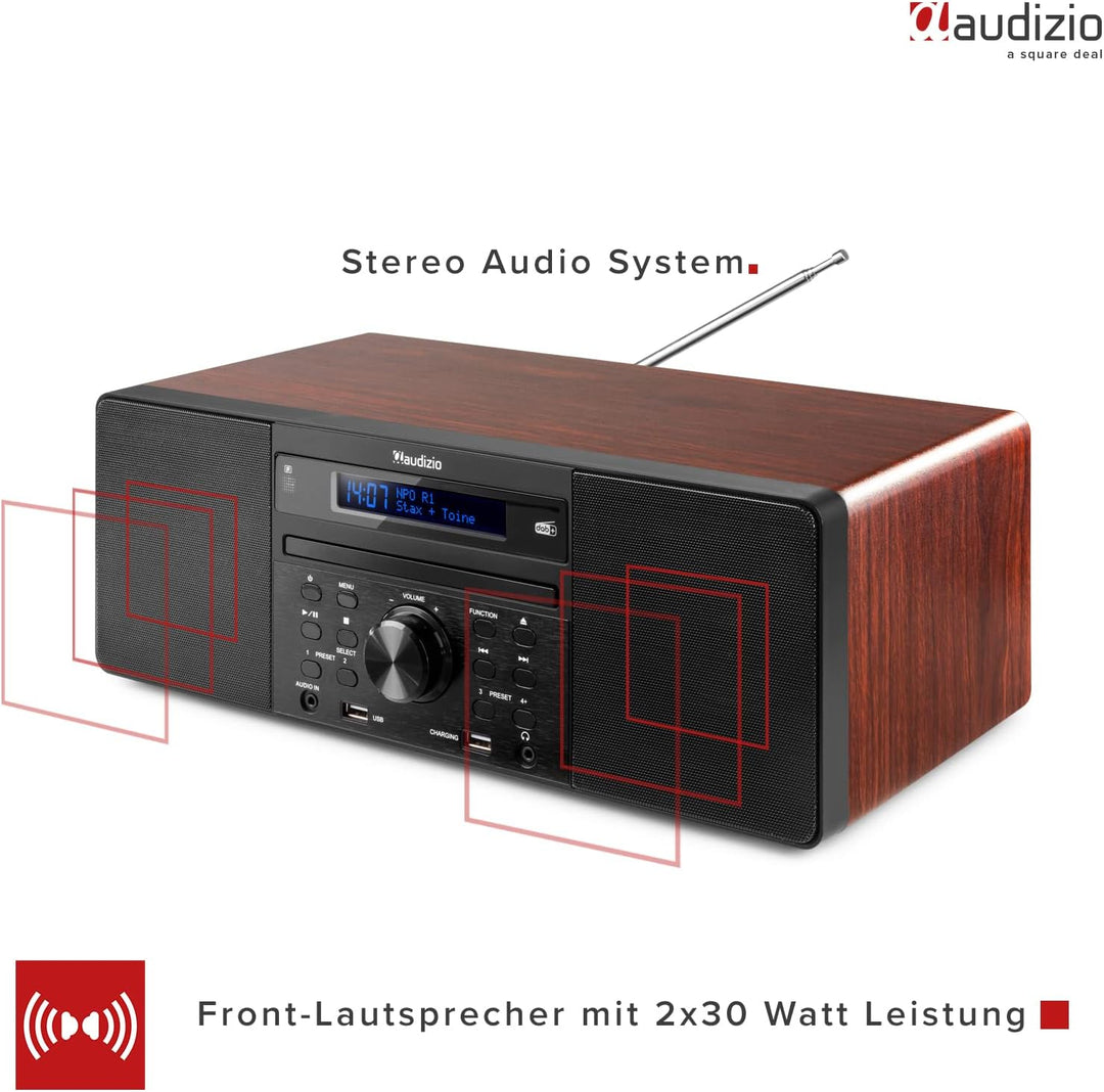 Audizio Prato - DAB Radio mit CD Player, MP3-Player, Bluetooth Radio, USB, DAB+, FM-UKW, Fernbedienu