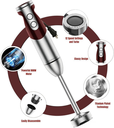 Megawise 3-in-1-Stabmixer – 12 Geschwindigkeiten, inkl. leistungsstarkem Mixstab, Schneebesen und Mi