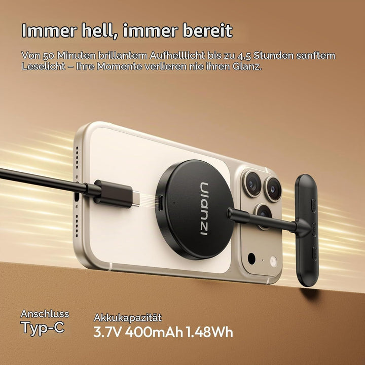 ULANZI M10 Magnetische Selfie Licht; Mini Flexible LED Handylicht, Clip-On Leseleuchte mit 5-stufig