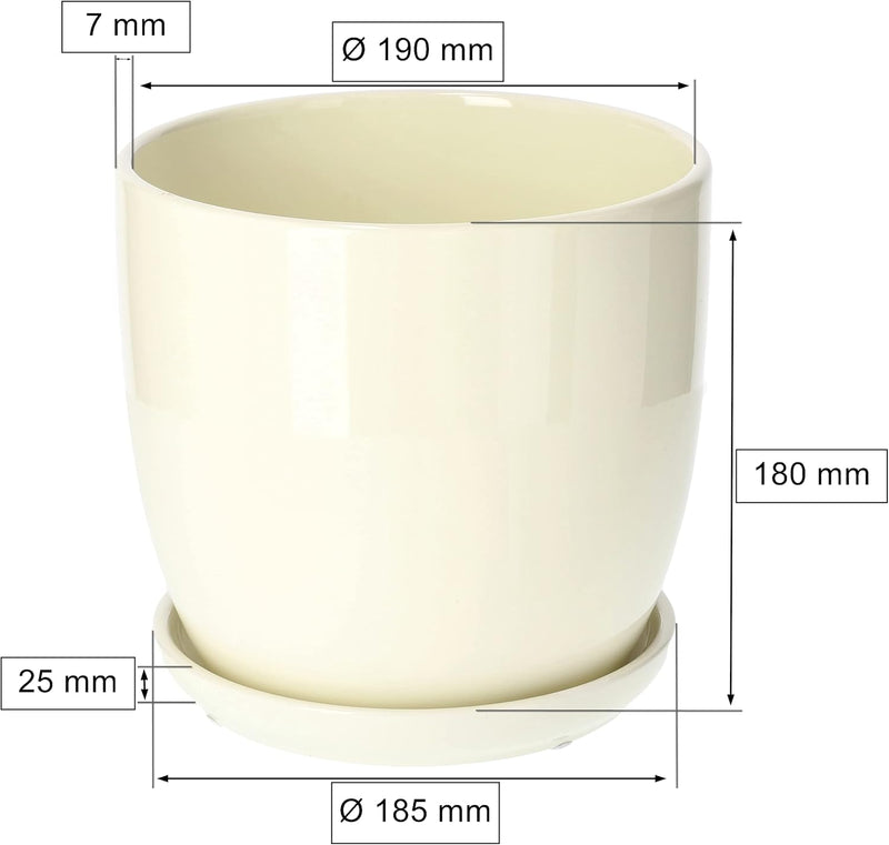 KOTARBAU® Keramik Blumentopf Übertopf für Blumen Pflanzen ⌀ 20 cm mit Tropfschale Beige ⌀ 20 mm Beig