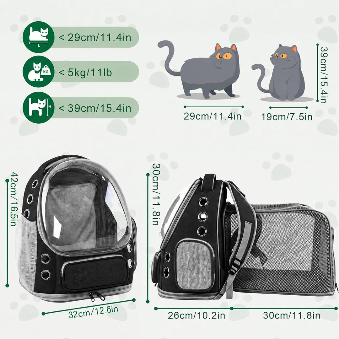 Erweiterbar Katzenrucksack mit Fenster Katzenrucksack Hunderucksack Geeignet für 3–5 kg 42x32x26-56c