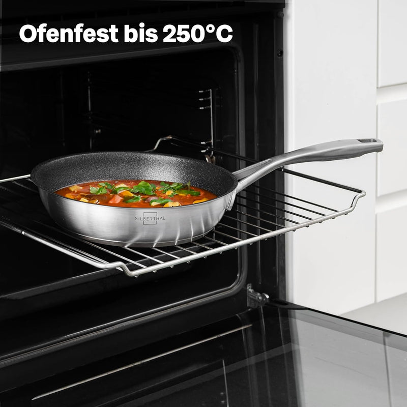 SILBERTHAL Bratpfanne Induktion 24 cm - Beschichtete Pfanne - Edelstahl - Für alle Herdarten - Ofenf