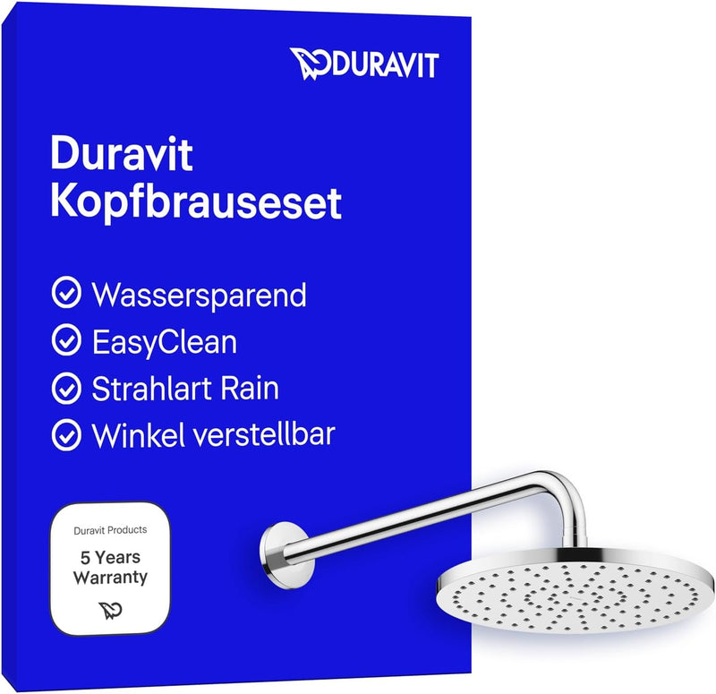 Duravit Universal Kopfbrausenset, Duscharm 410 mm, Duschkopf (Ø 250 mm), Kopfbrause rund, Armatur im