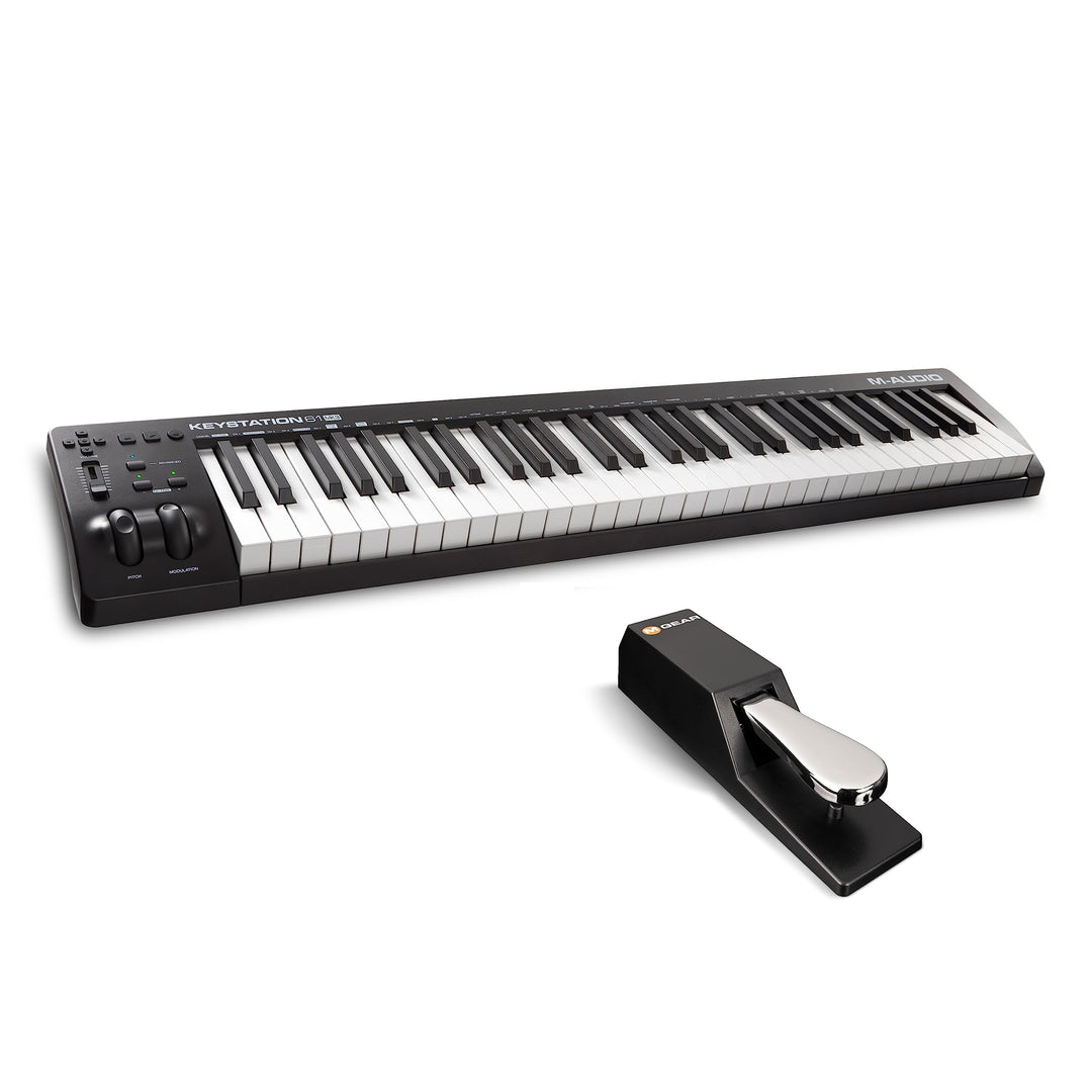 M-Audio Keystation 61MK3 + SP-2 - MIDI Keyboard Controller mit 61 Tasten, zuweisbaren Reglern, Pitch