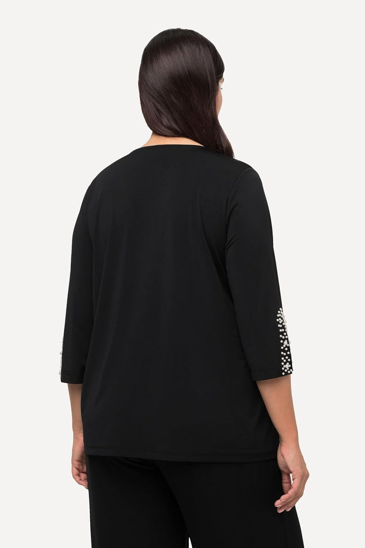 Ulla Popken Damen Asymmetrische Perlendetail Am Ärmel Bluse 50-52 Schwarz, 50-52 Schwarz