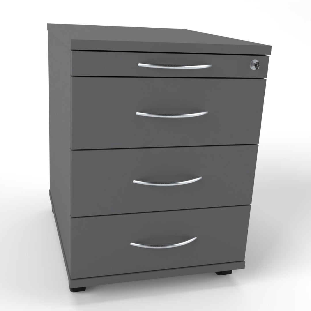 Rollcontainer CADI 43×58×59 cm – abschliessbarer Bürocontainer in Graphit mit Orga- & 3 Universal-Sc