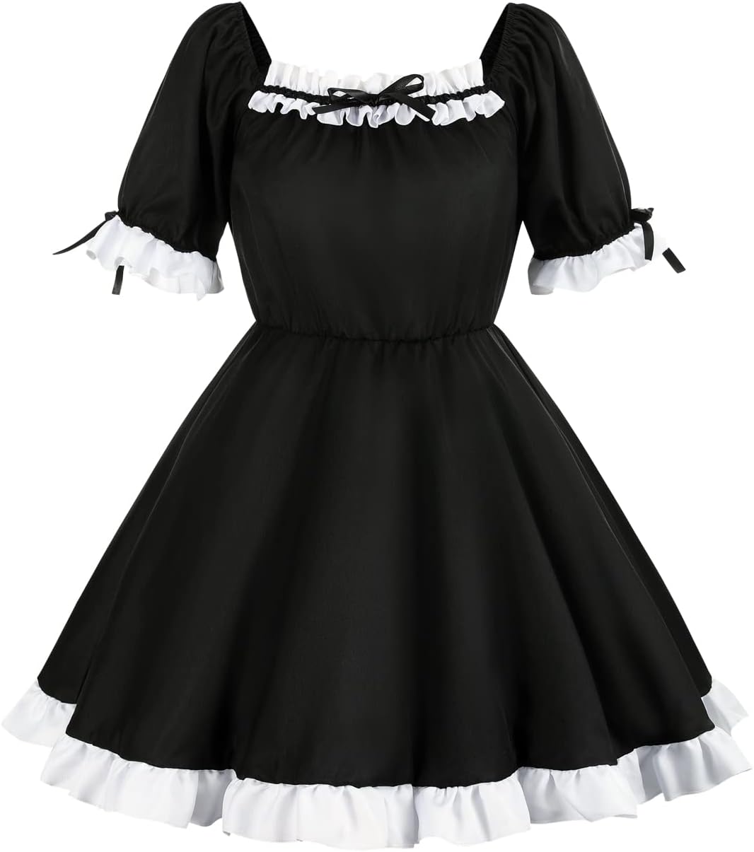 nbe - Niedliches Anime Französisch Dienstmädchenkleid mit 12-TLG. Kuchengarnitur, Herz-Choker-Kostüm