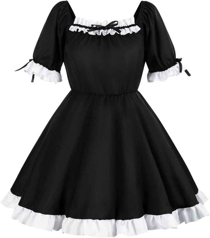 nbe - Niedliches Anime Französisch Dienstmädchenkleid mit 12-TLG. Kuchengarnitur, Herz-Choker-Kostüm