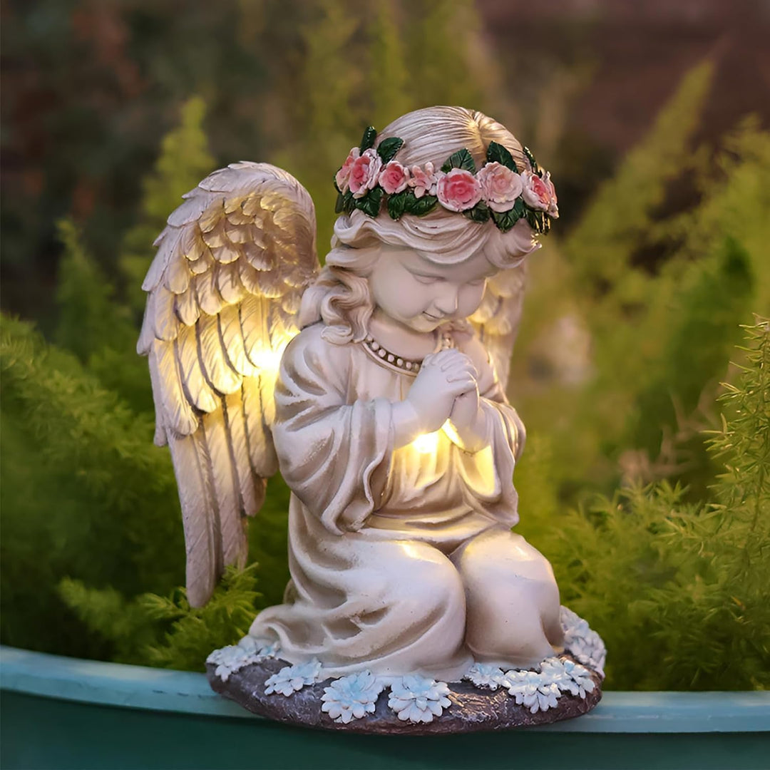 Solar Engel Gartenfiguren, Grablichter, LED Fairy Engel Figur, Gebetsengel Solarleuchte 6~12Stunden,