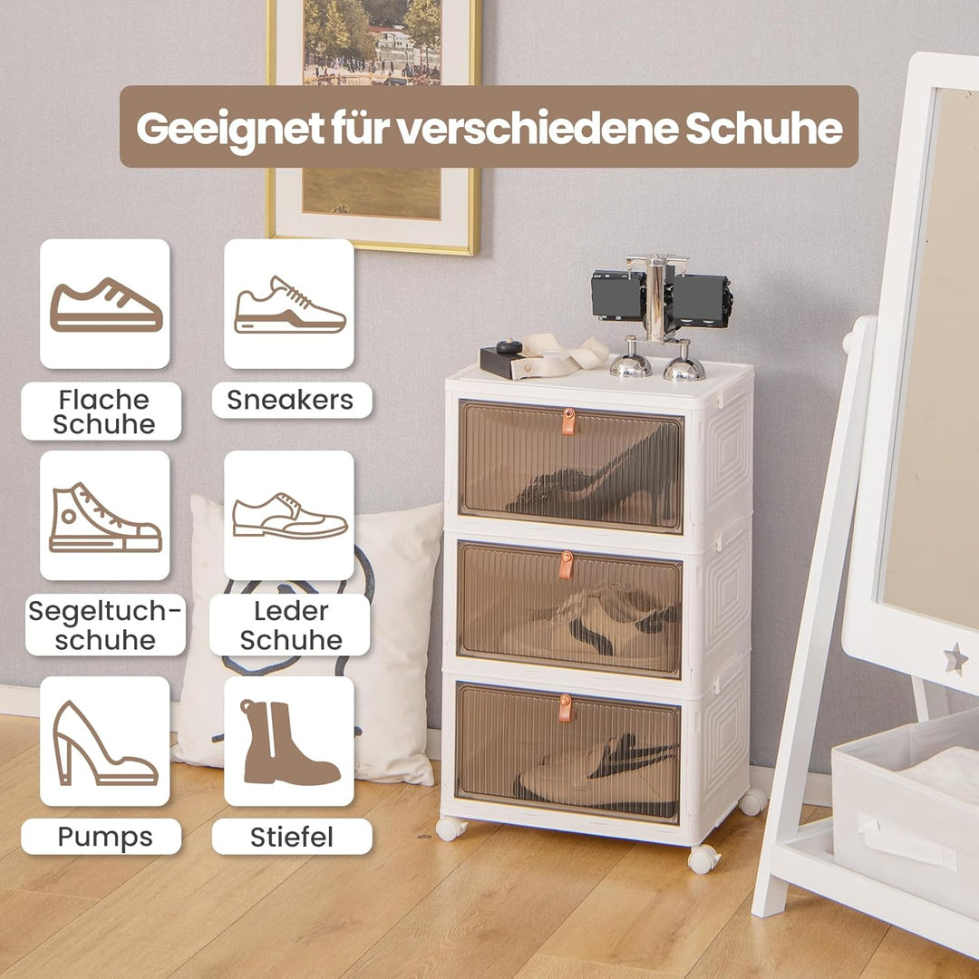 GOPLUS Aufbewahrungsbox mit Deckel, Stapelbare Ordnungsbox mit Türen, Transparent Klappbox mit Rolle