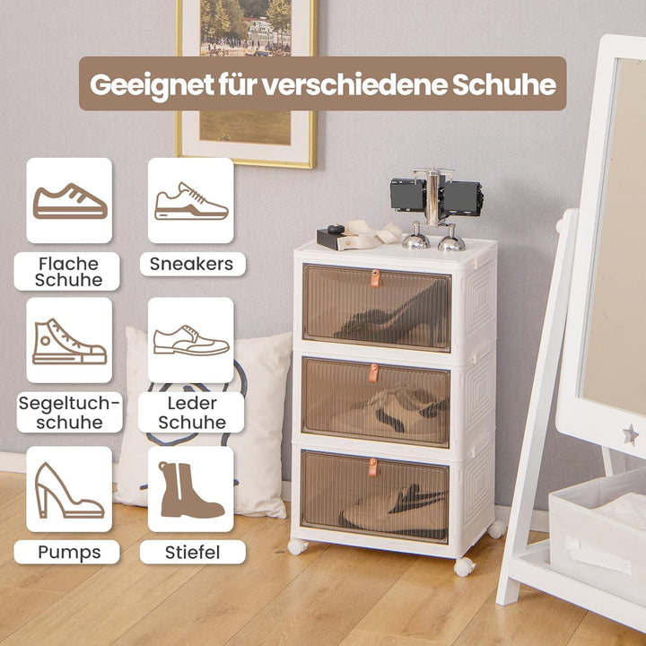 GOPLUS Aufbewahrungsbox mit Deckel, Stapelbare Ordnungsbox mit Türen, Transparent Klappbox mit Rolle