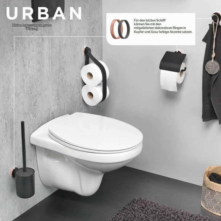 Tiger Urban Toilettenpapierhalter mit Deckel, schwenkbar, Farbe: Schwarz, mit austauschbaren Dekor-R