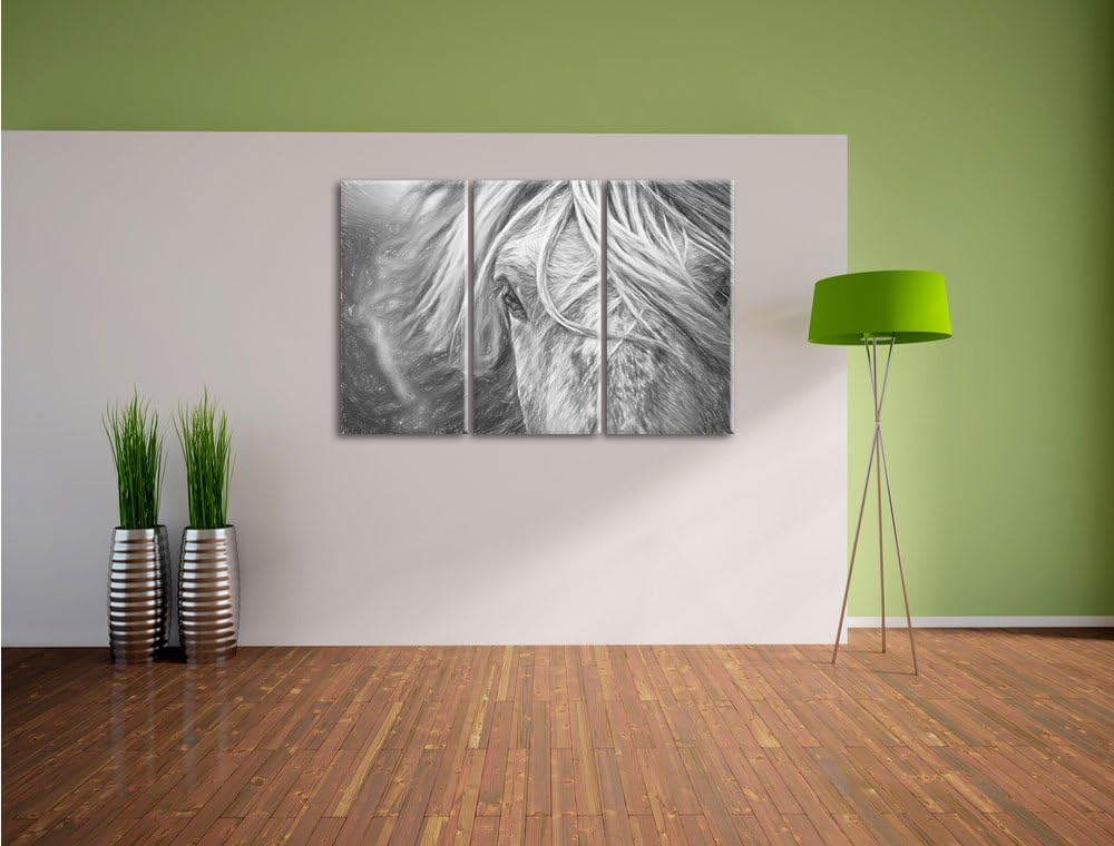 Pixxprint Islandpony in den Westfjorden Kunst Buntstift Effekt 3-Teiler Leinwandbild 120x80 Bild auf