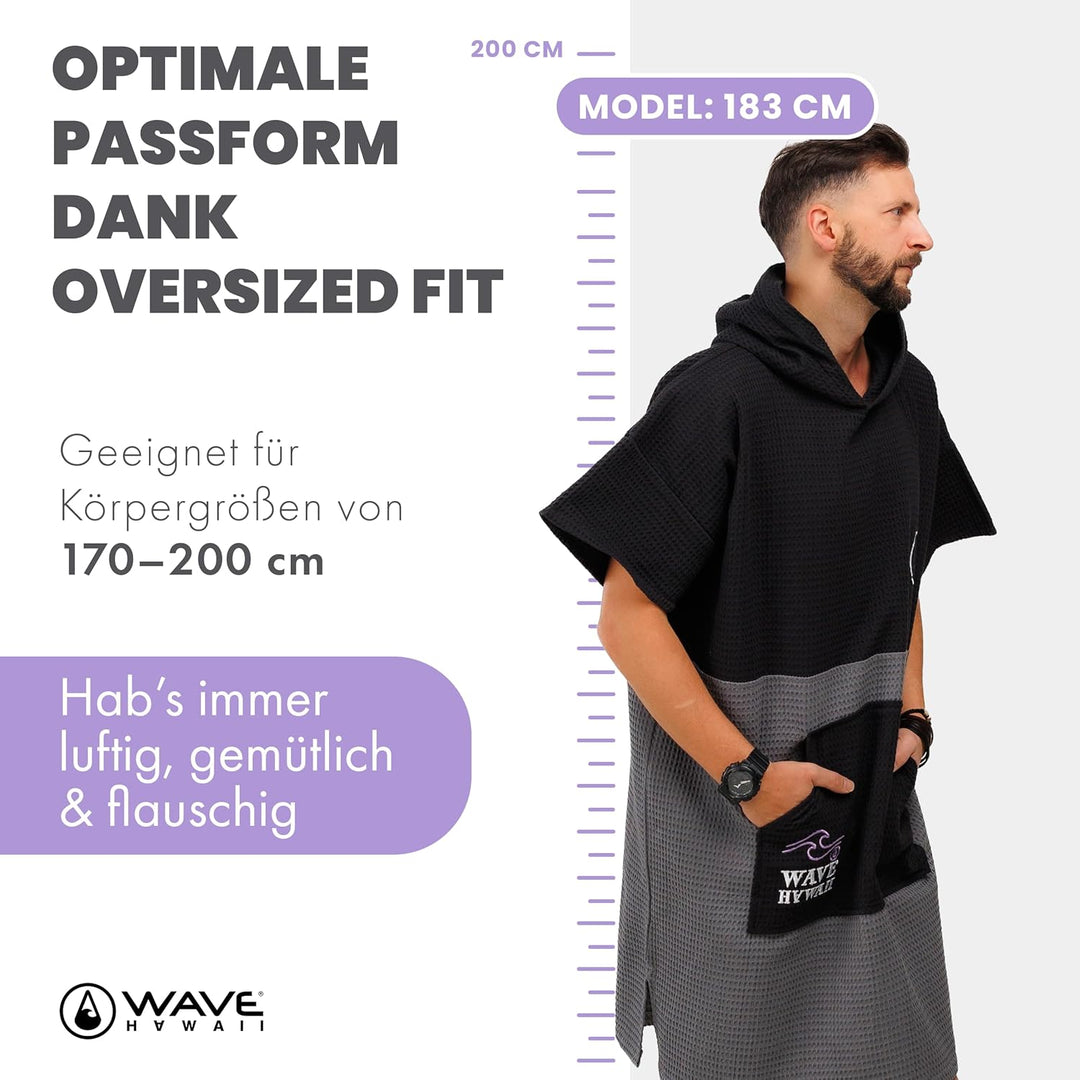 WAVE HAWAII Bade-Poncho Damen & Herren EL Yaque | Grösse L/XL, 170-200cm I 100% Baumwolle Surf-Ponch