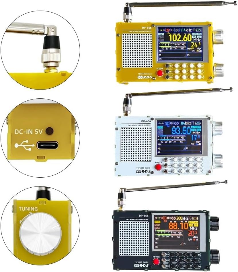 PETSTIBLE Tragbares Digitalradio, DP-666, TEF6686, Vollband, FM AM FM, Kurzwellenradio RDS (weiss),