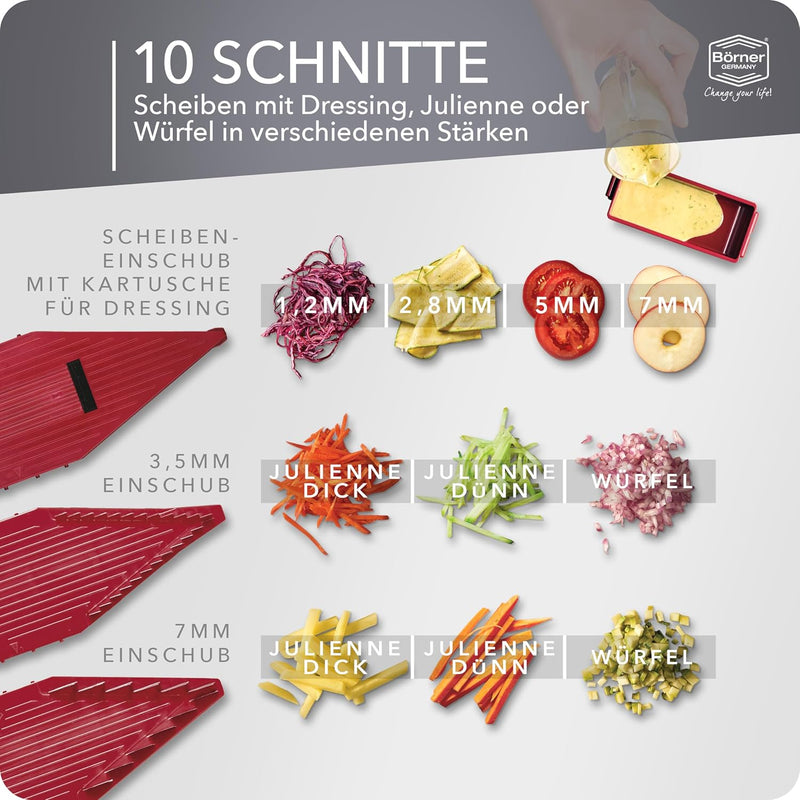 Börner Gemüsehobel Vital (Starter Set) • 10 Schnittarten • Gemüseschneider mit Edelstahl V-Klinge •