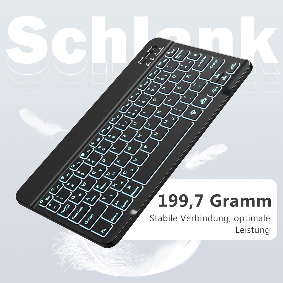 Vobafe Bluetooth Tastatur mit Telefonhalter für iPad Air/Pro/Mini/A16/11/10.9/10.2/iPhone, Kabellose