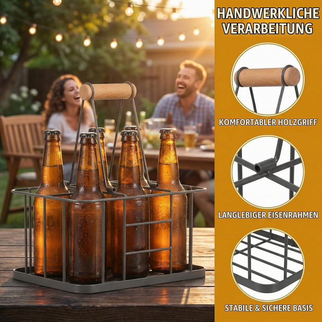 Flaschenträger Metall Getränketräger für 6 Flasche Grau Metallkorb Allzweckkorb Rotwein Sekt Bier Fl