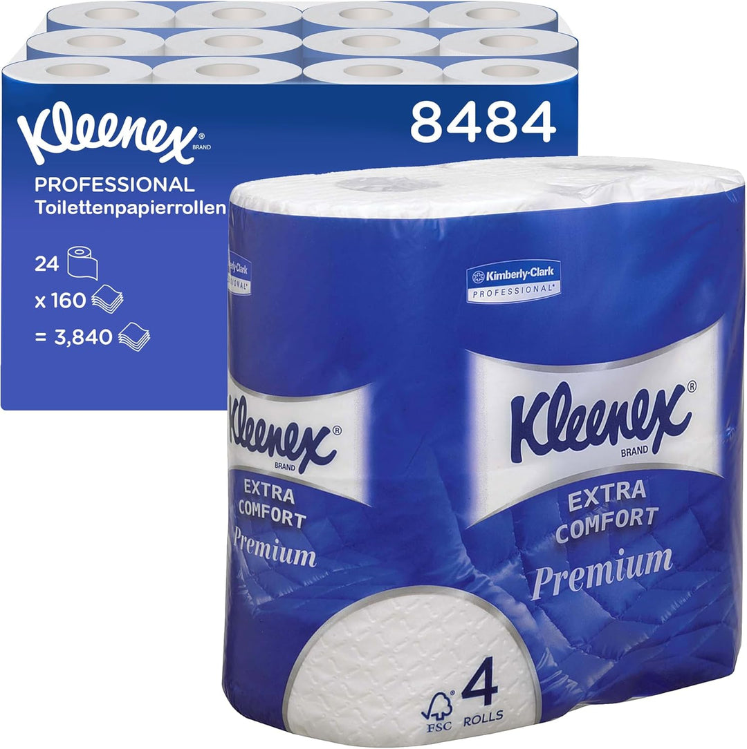 Kleenex Premium Toilettenpapier Rolle 8484, WC-Papier 24 Rollen x 160 wattierte Blätter, Klopapier 4