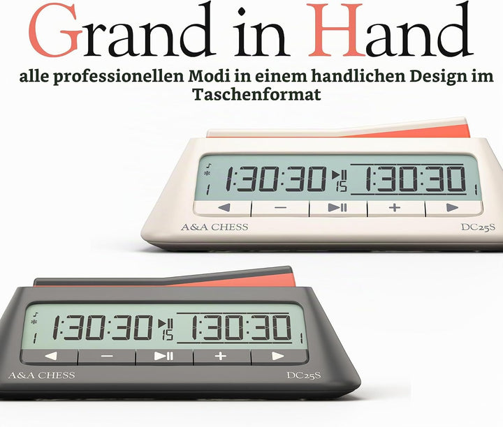 A&amp;A Clock, Digital Chess Timer with 36 Tournament Modes, Stylish Minimalist Design with Rocker, Port