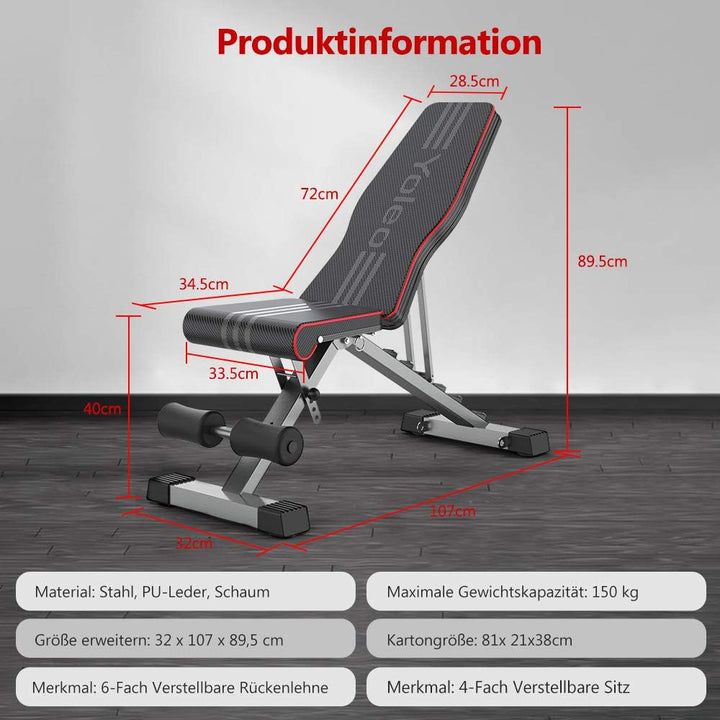 YOLEO klappbare Hantelbank Multifunktion Training Fitness Bank Bauchtrainer Schrägbank mit 6-Fach Ve