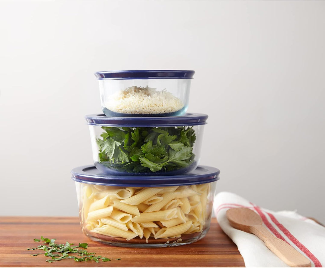 Pyrex Simply Store 3er-Pack (2, 4 &amp; 7 Tassen) grosses rundes Glas-Frischhalteset mit BPA-freien Deck