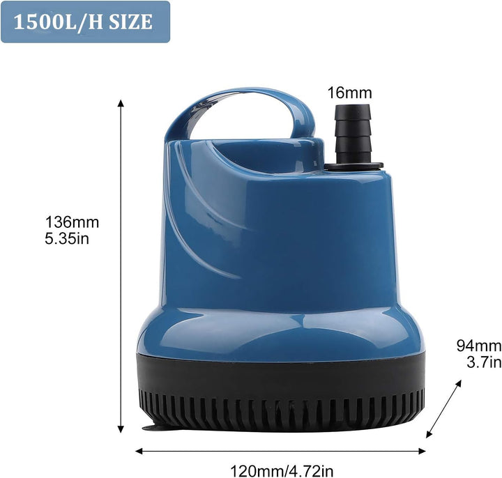 EXLECO Mini Wasserpumpe Tauchpumpe Aquariumpumpe 1500L/H 20W 230V Förderhöhe 1,6m Kabel mit Stecker