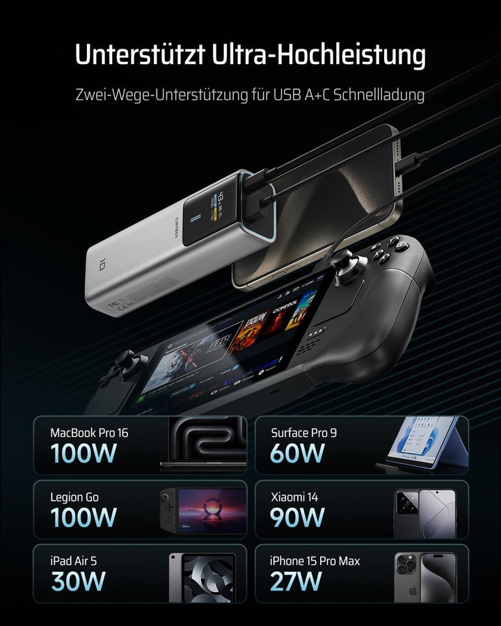CUKTECH 10 Powerbank 10000mAh (4S1P), 100W Power Bank mit Digitales Display, Externer Handyakku Schn