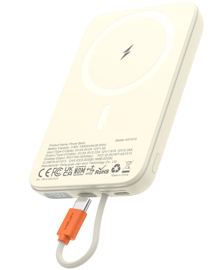 AsperX Magnetische Powerbank für MagSafe,10000mAh Power Bank 22.5W PD USB-C Kabel Schnellladen,Kabel