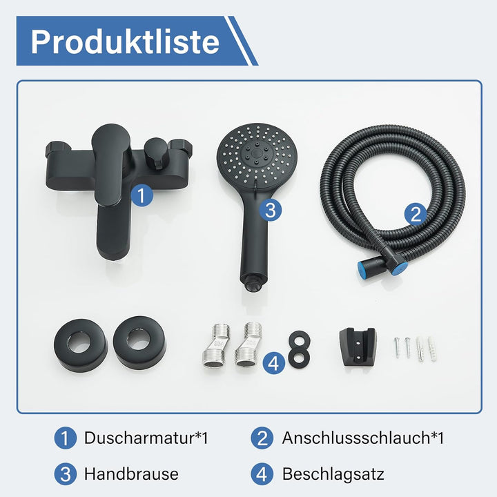 Badewannenarmatur Wannenarmatur mit Handbrause Mischbatterie Badewanne mit Brauseschlauch Aufputz Wa