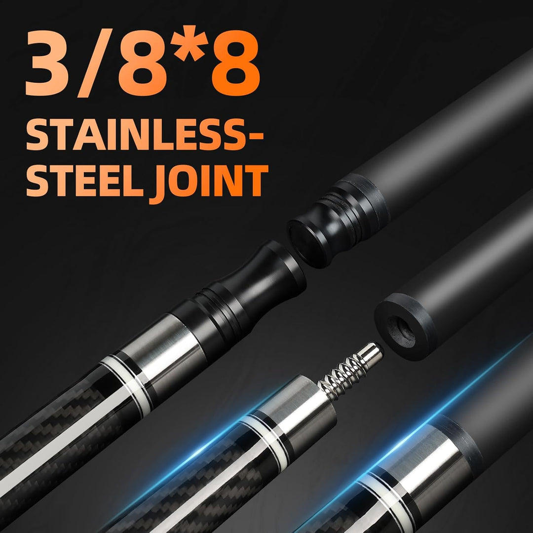 Kmise Carbon Fiber Pool Cue Stick 58", Billiard Cue Sticks 21-23oz, Low Deflection Pool Cue with 12,