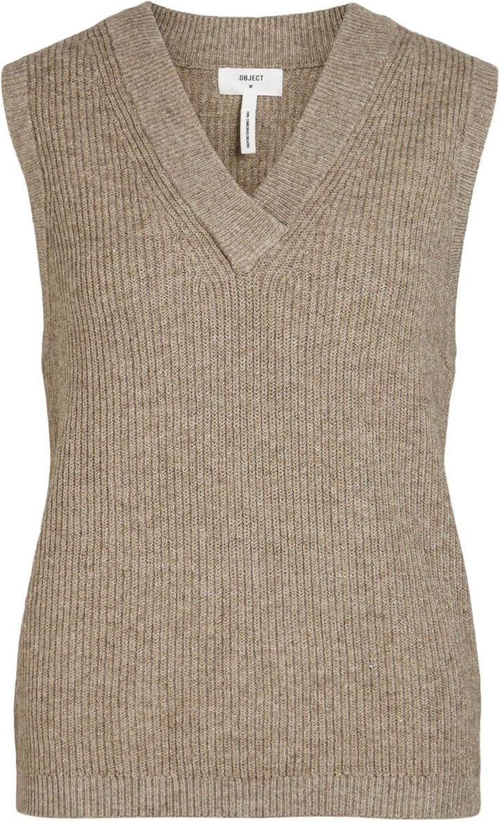 Object Damen Objmalena S/L Knit Waistcoat Noos Pullunder XS Fossil, XS Fossil