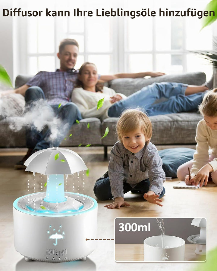 Luftbefeuchter Schlafzimmer 300ML, Aroma Diffuser Rotierender Regentropfen Humidifier Luft, 7-Farben