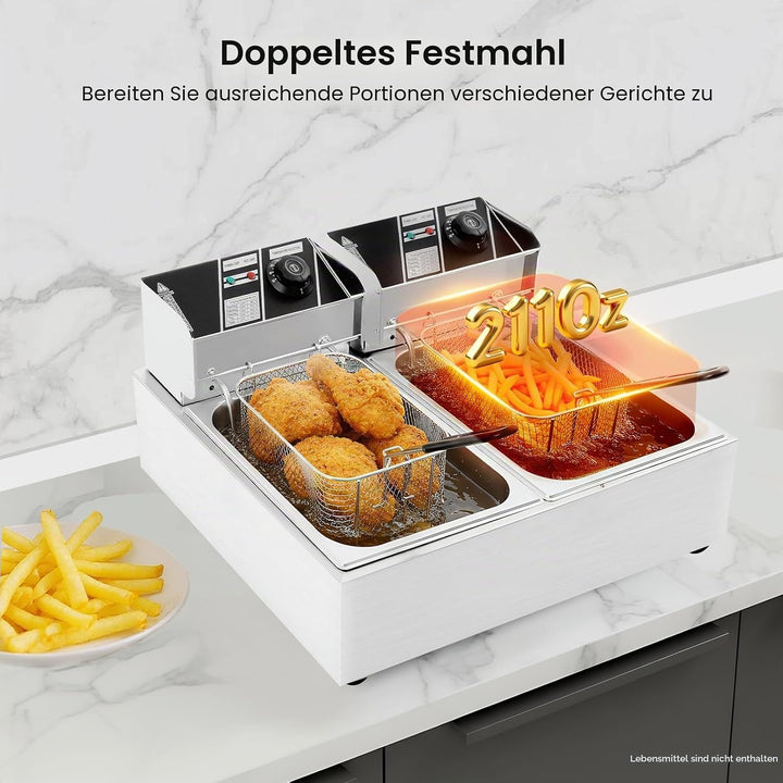 5000 Watt Elektrofritteuse Edelstahl Doppeldecker 12 Liter Fritteuse mit abnehmbarem Korb für Küchen