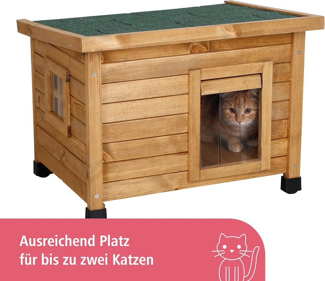Kerbl Katzenhaus Rustica aus Holz, Schwingtüre mit Lamellen, Plexiglasfenster, Höhenverstellbare Kun