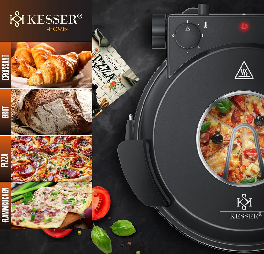 KESSER® Pizza-Ofen elektrisch bis 400 Grad | Elektrischer Pizzabäcker 1200W mit feuerfester Steinpla